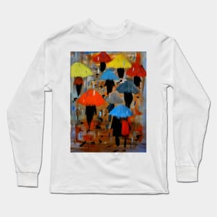 People walking down the high street and getting pissed on by the rain . Long Sleeve T-Shirt